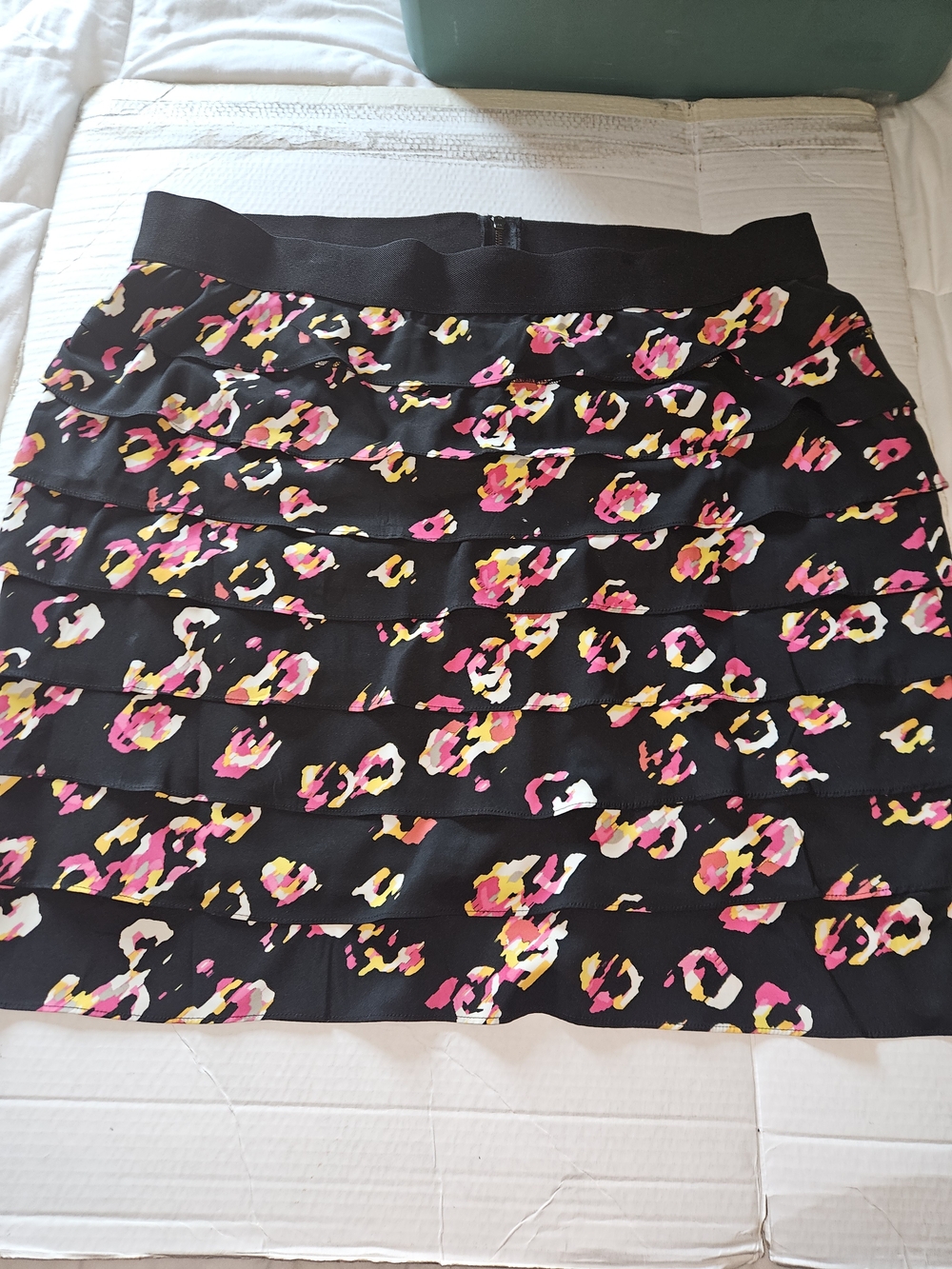 Alfani Black Tiered Mini Skirt with Pink, Yellow & White Floral Print
